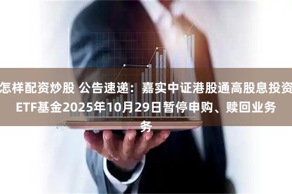 怎样配资炒股 公告速递：嘉实中证港股通高股息投资ETF基金2025年10月29日暂停申购、赎回业务